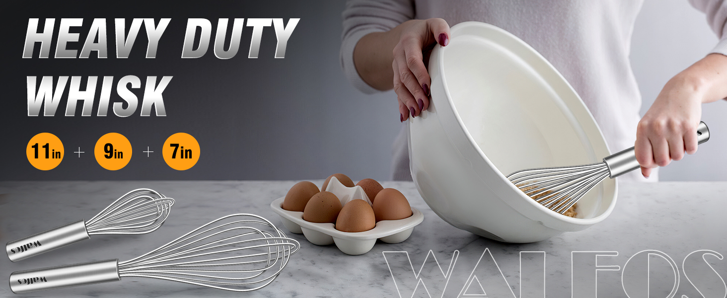 Набір вінчиків Walfos® з нержавіючої сталі (3 шт.) - 18см, 23см, 28см. Стійкі до високих температур, ідеальні для салатів та збивання яєць.