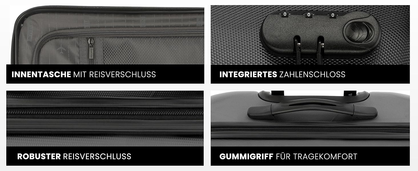 WITTCHEN Globe Line: Чемодан-ролер ручної поклажі з ABS, 4 колеса, кодовий замок, телескопічна ручка, чорний | Розмір S | Підходить для Lufthansa, Eurowings, Ryanair, Condor, Discover Airlines
