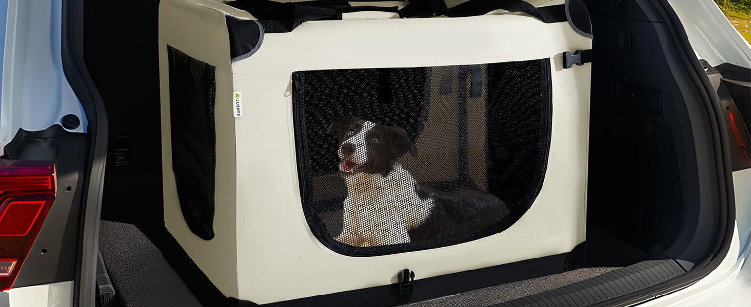 Транспортна переноска для собак Juskys Lassie XL, складна та портативна 56x81x58 см з ковдрою, сумкою та ручками. Підходить для собак, котів та інших домашніх тварин. Оксфордська тканина, переноска для авто, сіра (бежева, L 50 x B 34 x H 36 см)