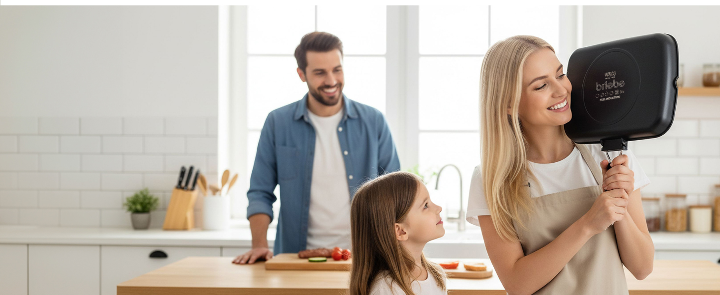 Гриль-сковорода Brieve Black Titanium індукційна, алюмінієва з антипригарним покриттям, складана, 34x24 см