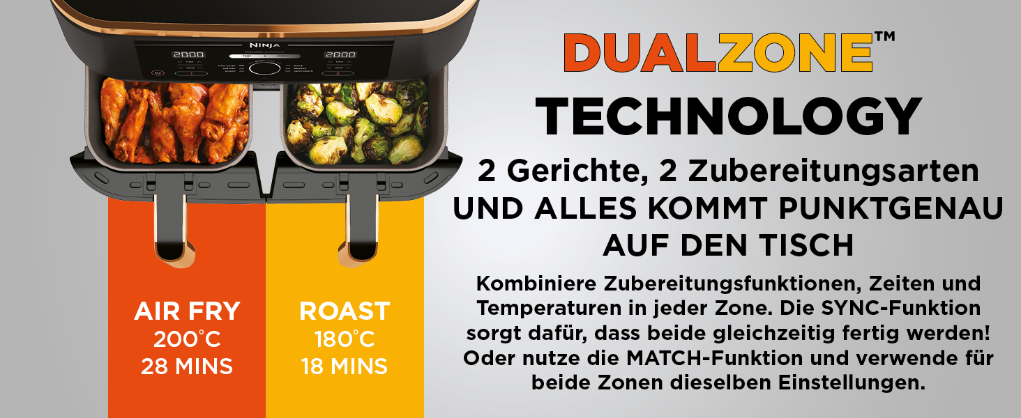 Ninja Foodi MAX Dual Zone Air Fryer - 9.5L, 6-in-1, Copper/Black - AF400EUCP