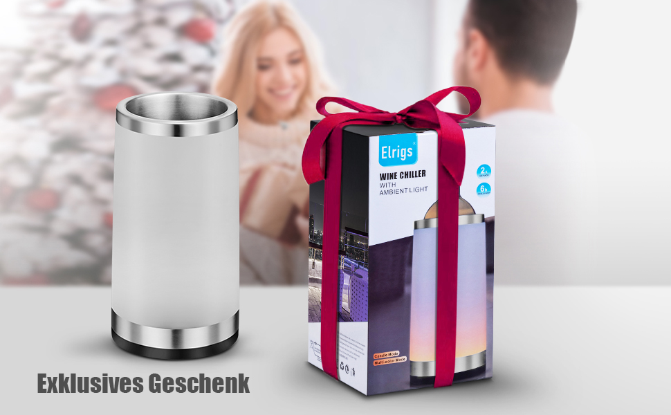 Elrigs Винний охолоджувач з RGB підсвіткою та сенсорною лампою, фляшковий охолоджувач з 2 охолоджувальними елементами для 750 мл шампанського/вина, ідеально як подарунок для жінок і чоловіків, аксесуар для вина для вечірок і вечерь