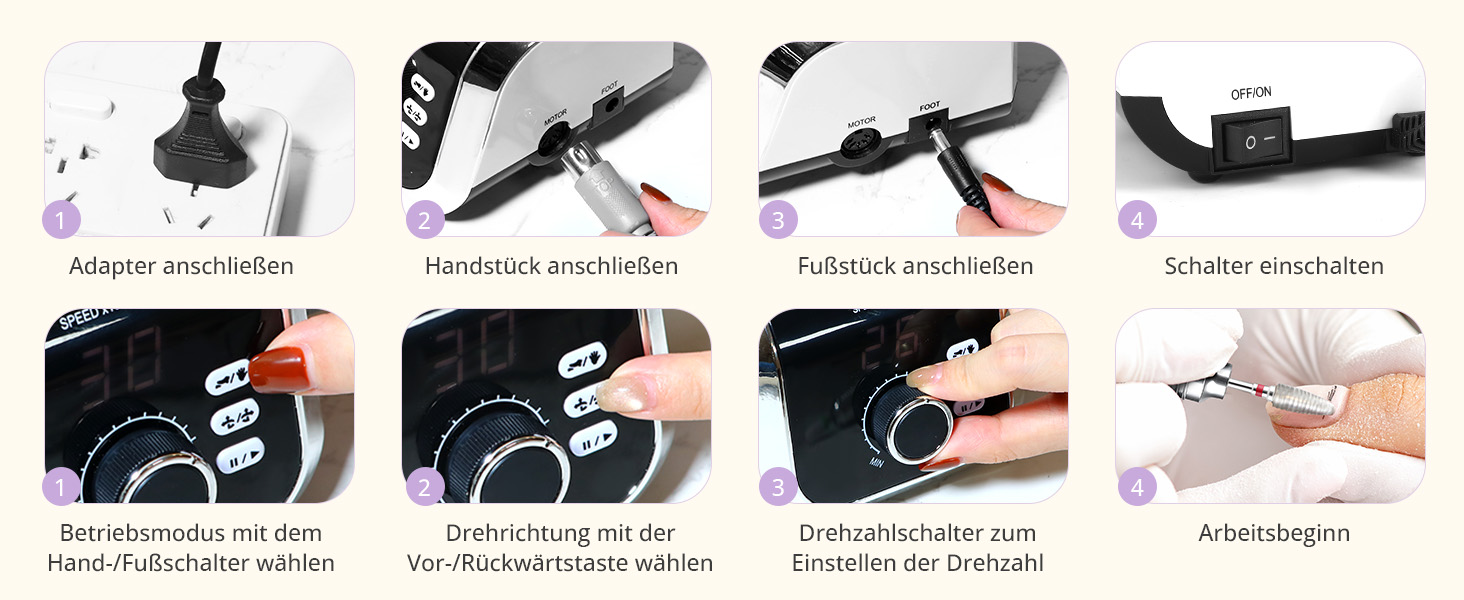 Електричний фрезер для нігтів з педаллю, 45000 об/хв, 45 режимів, LCD дисплей, F/R, для гелю та акрилу
