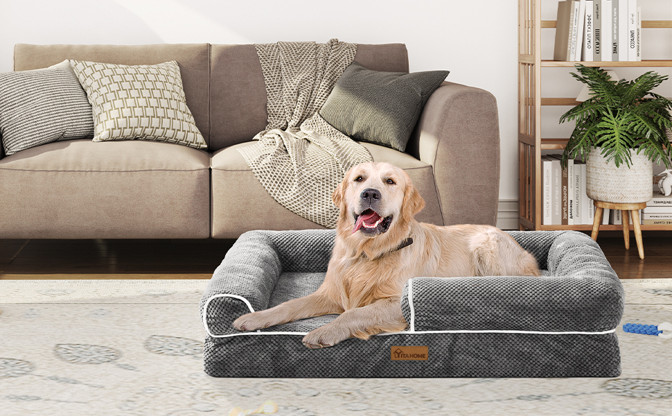 Крісло-лежанка для собак середніх порід YITAHOME, 51x48 см, ортопедичне, знімний чохол, сіре