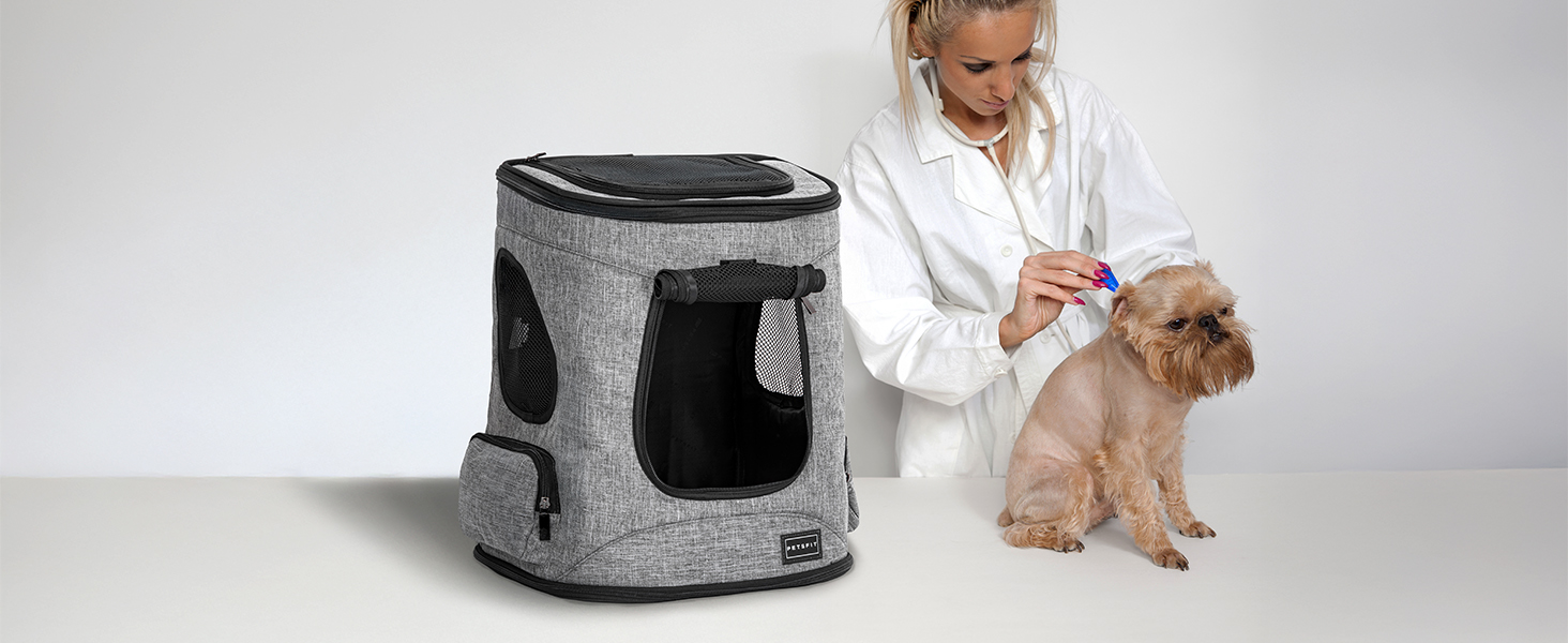 Рюкзак для котів та собак Petsfit - сірий, до 5 кг, з сіткою, для прогулянок