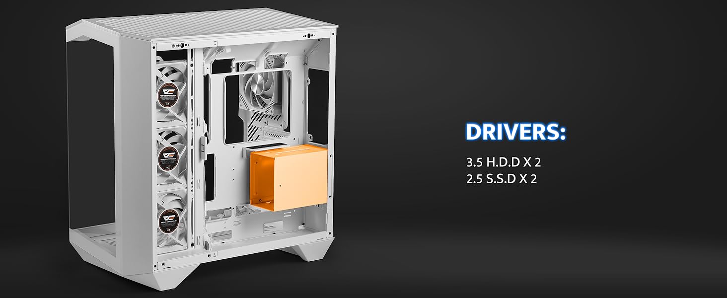 darkFlash DY470: Корпус для ігрового ПК Full-Tower ATX з 4 PWM-ARGB вентиляторами, сумісний з RTX 40, білий