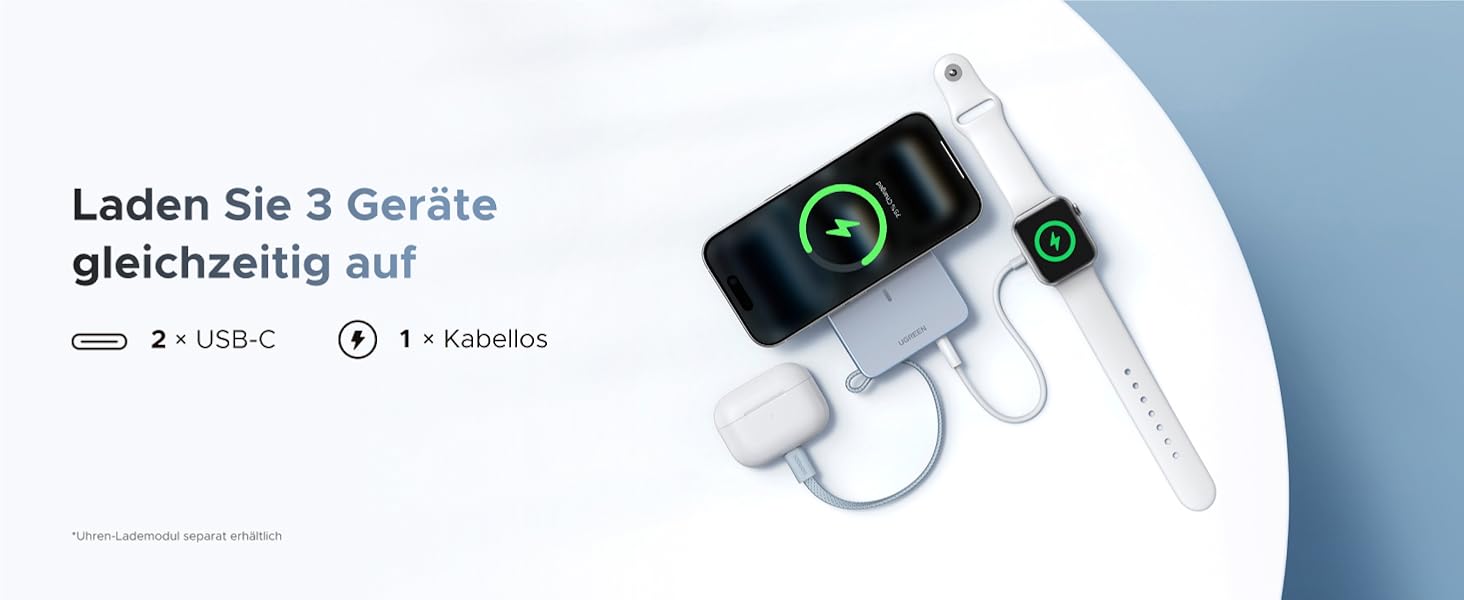 Power Bank UGREEN MagFlow 10000mAh 25W з MagSafe, PD30W USB-C, інтегрований кабель, LED-дисплей, для iPhone 17 Pro/Max