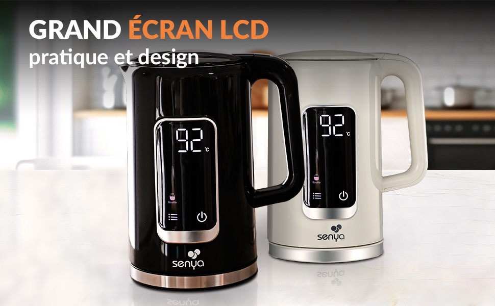 Електричний чайник SENYA 1.7 л з цифровим дисплеєм, 5 температурних програм, підтриманням тепла, 360° та ергономічною ручкою, кремовий