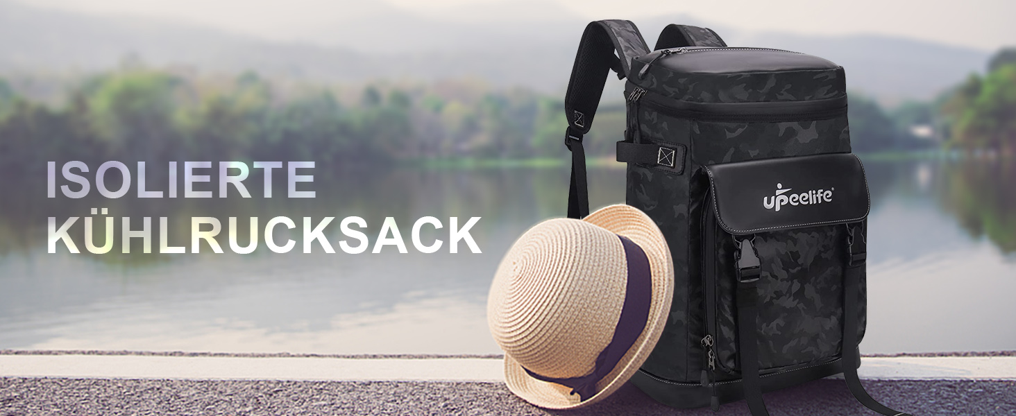 Рюкзак-холодильник Upeelife 30L з підкладкою для пікніка, чорний камуфляж, для кемпінгу та пікніків