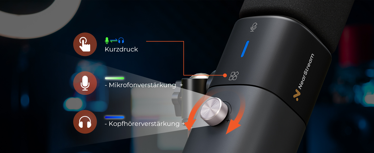 Динамічний мікрофон NearStream USB/XLR для ПК, геймінгу та стрімінгу з регулюванням гучності, кнопкою Mute, ізоляцією голосу, сумісний з MAC, PS4, PS5, мікшером (AM10X/AM15X)