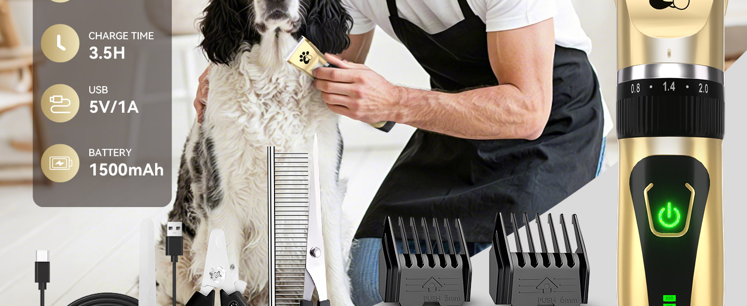 Професійна машинка для стрижки собак та котів Leise, електрична бездротова, 2 швидкості (Золота)