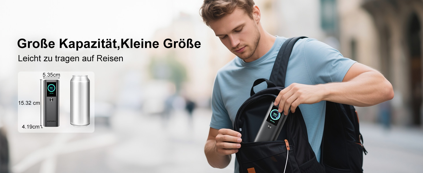 Power Bank AsperX 20000mAh 165W з USB-C кабелем, сумісний з MacBook, Dell, HP, Lenovo, iPad, iPhone, Galaxy