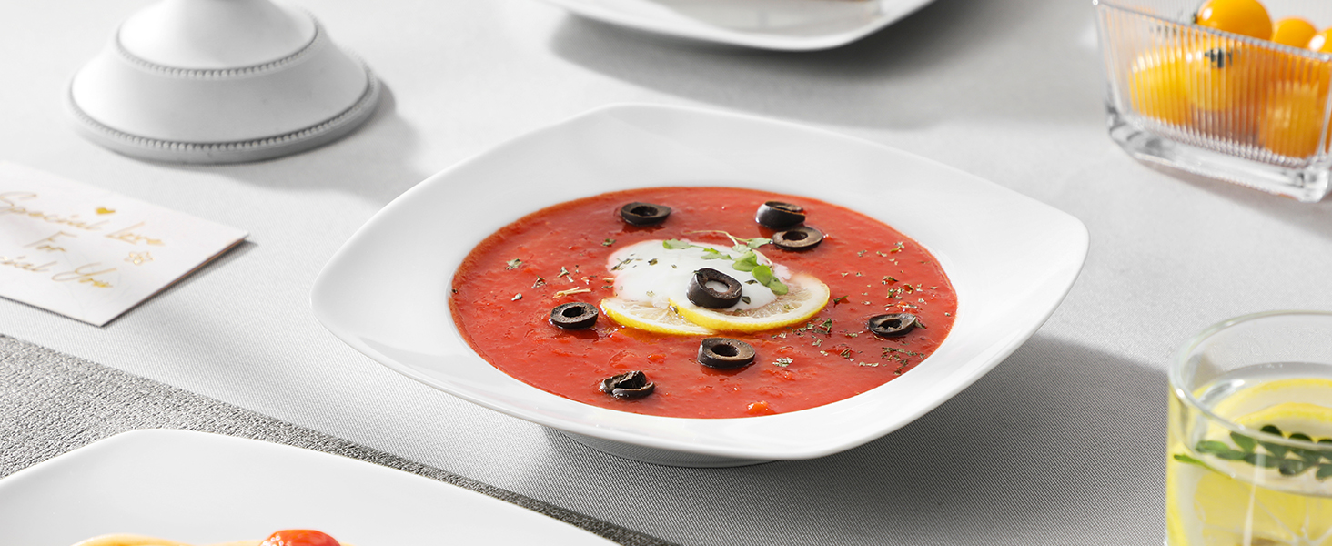 MALACASA Серія Julia, Набір посуду Teller Set 12 осіб, Сучасний KLEIN, 36-ти частинний сервіз з порцеляни, 12 тарілок для їжі, 12 десертних тарілок, 12 супових тарілок сіро-білий, 36 частин