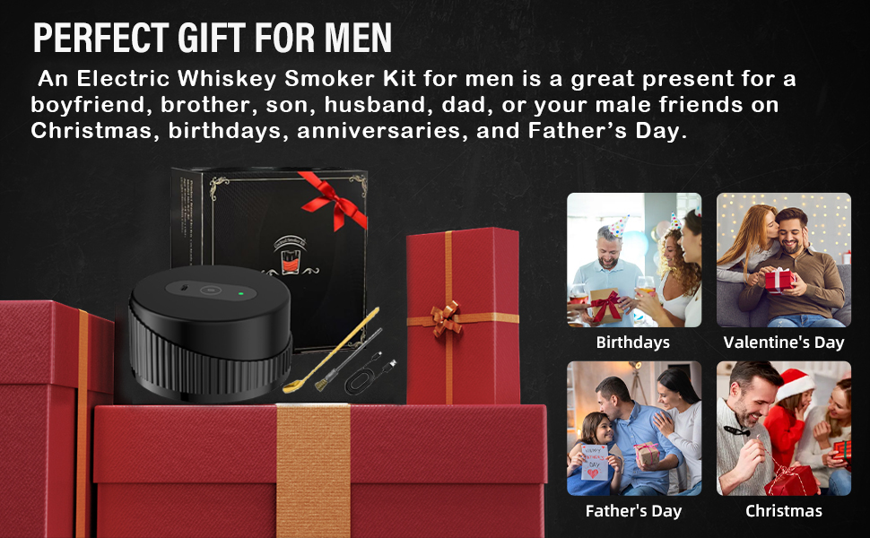 Портативний електричний димогенератор для віскі - багатофункціональний набір для коктейлів з 6 дерев'яними трісками (без бутану) з вбудованим запальничкою