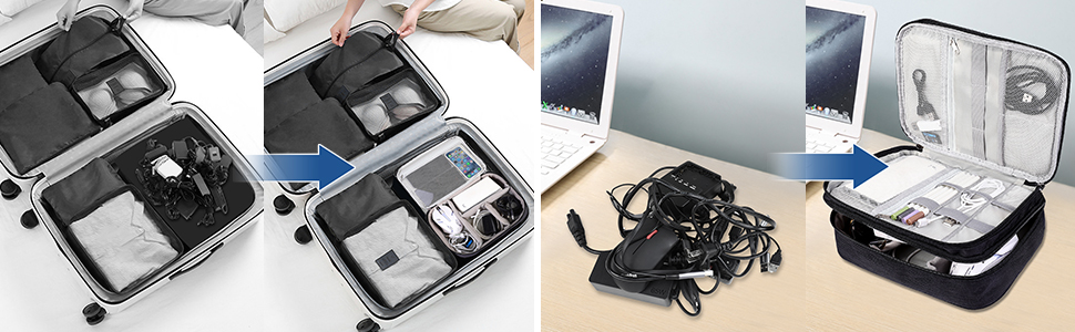 Органайзер для кабелів AiQInu: універсальна дорожня сумка-кубик для кабелів, 3 шари, водонепроникний, регульований, для зарядних пристроїв, Powerbank, USB-накопичувачів, SD-карт (чорний)