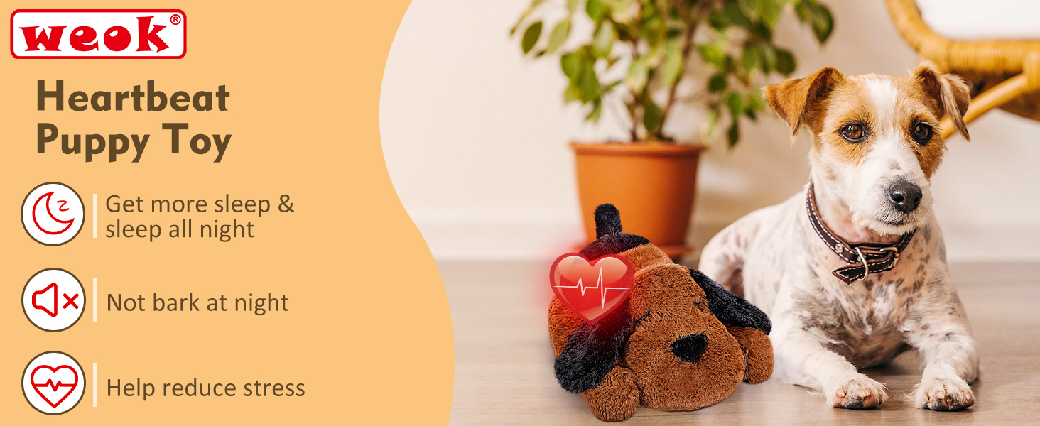 Heartbeat Puppy Plush Dog Toy, Puppy Heartbeat Stuffed Animal for Dogs Anxiety Relief Behavior Aid Toy, Heartbeat Plush Toys for Dogs (dark brown)