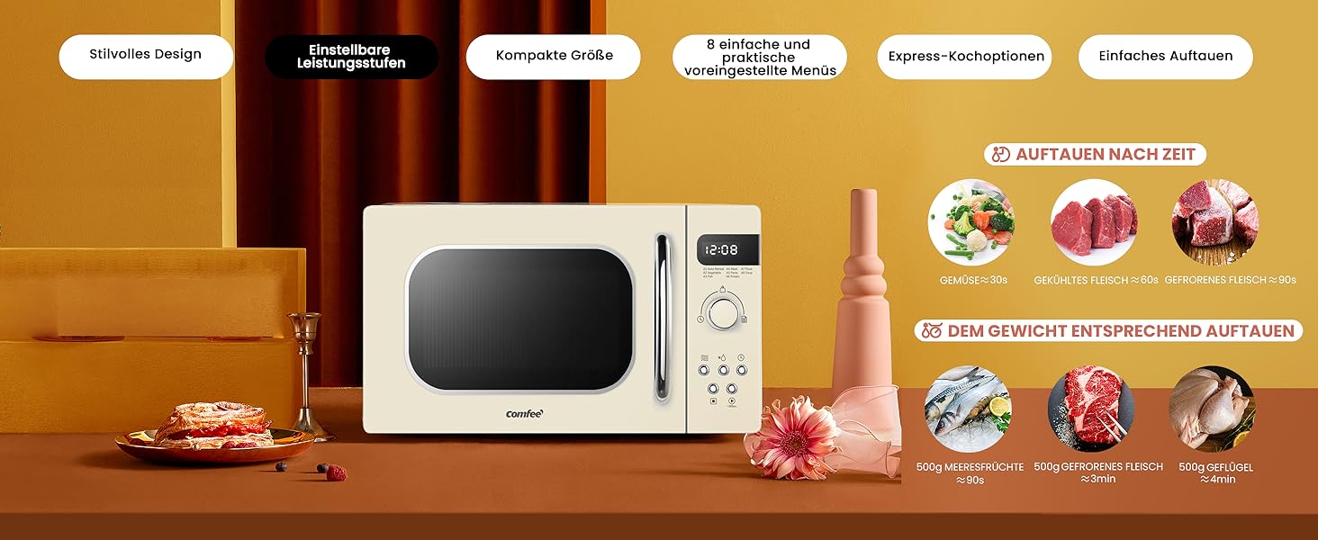 Мікрохвильова піч Comfee CMSN 20L біла, механічна, 700W, з поворотним столом 360°