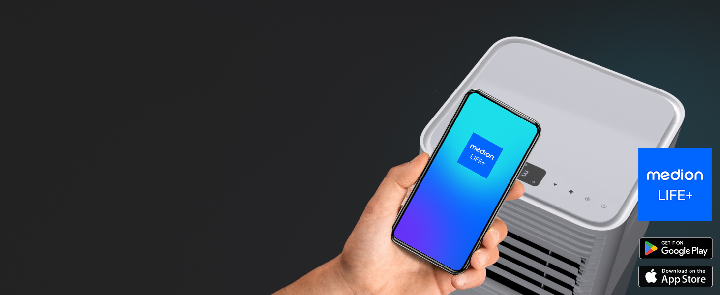 Мобільний кондиціонер MEDION E701 (9000 BTU) з випускним шлангом, для кімнат до 25м², 3-в-1 (охолодження, осушення, вентиляція), з пультом дистанційного керування, функція сну, MD 37730