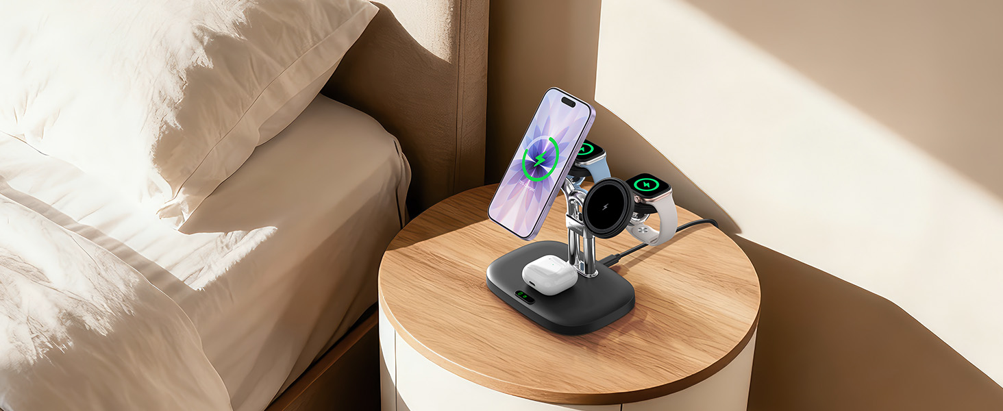 Універсальна зарядна станція 5 в 1 для 2 смартфонів iPhone та 2 Apple Watch, багатофункціональний зарядний пристрій