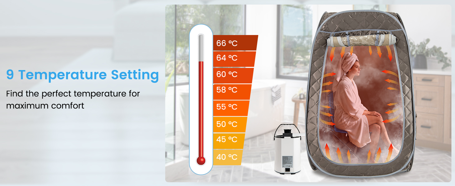 Портативна парова сауна HOMASIS для дому з генератором пари 3 літри, з пультом дистанційного керування, 9 температурних режимів та 9 таймерів, мобільний сауна-тент з відкидним стільцем та масажером для ніг (сірий)