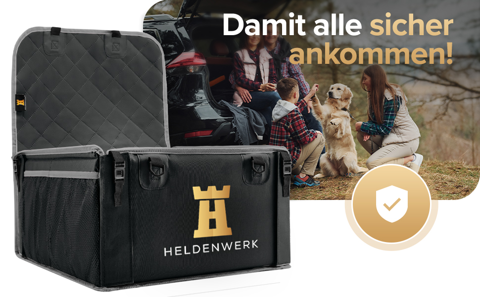 Автокрісло для собак HELDENWERK Extra Stabiler - Водонепроникне, з 5 ременями, для заднього та переднього сидіння (Чорно-сіре, стандартне)