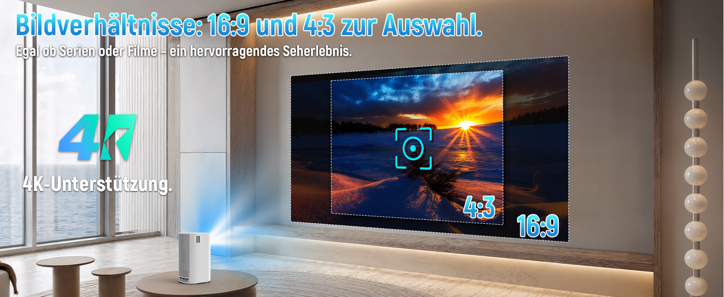 Портативний проєктор Mini Beamer: 4K, 1080p, WiFi 6, Bluetooth 5.4, Auto Keystone, 200 дюймів, сумісний з ноутбуками, смартфонами та TV (Weiß-P6)