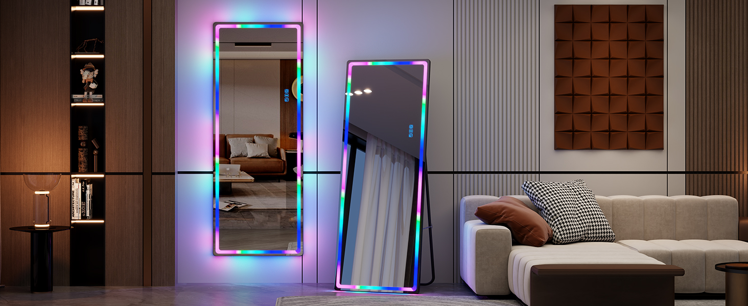 Дзеркало для тіла LVSOMT з підсвіткою, 120x40 см, настінне/на двері, LED, чорне