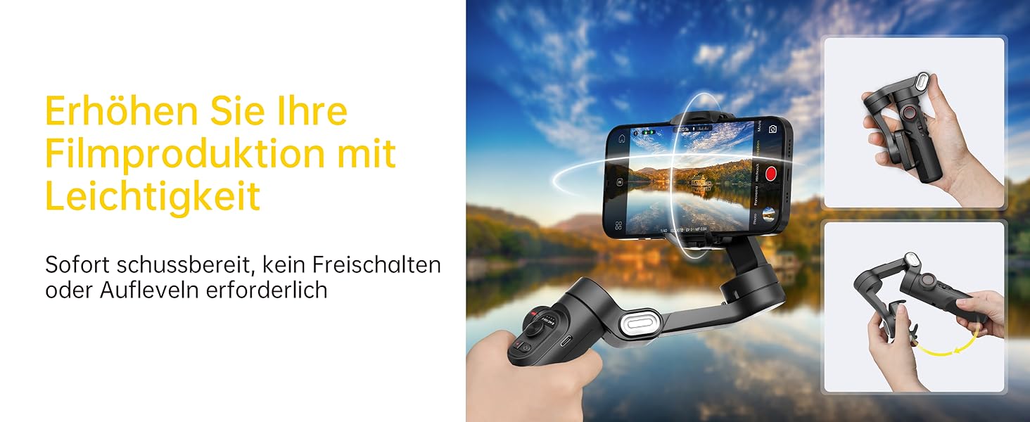 Гімбал AOCHUAN для смартфона з 3 осями стабілізації, RGB-підсвічуванням, трекінгом обличчя та регульованим кільцем фокусування. Підходить для iPhone/Android. Ідеальний для зйомки Vlog та створення контенту.