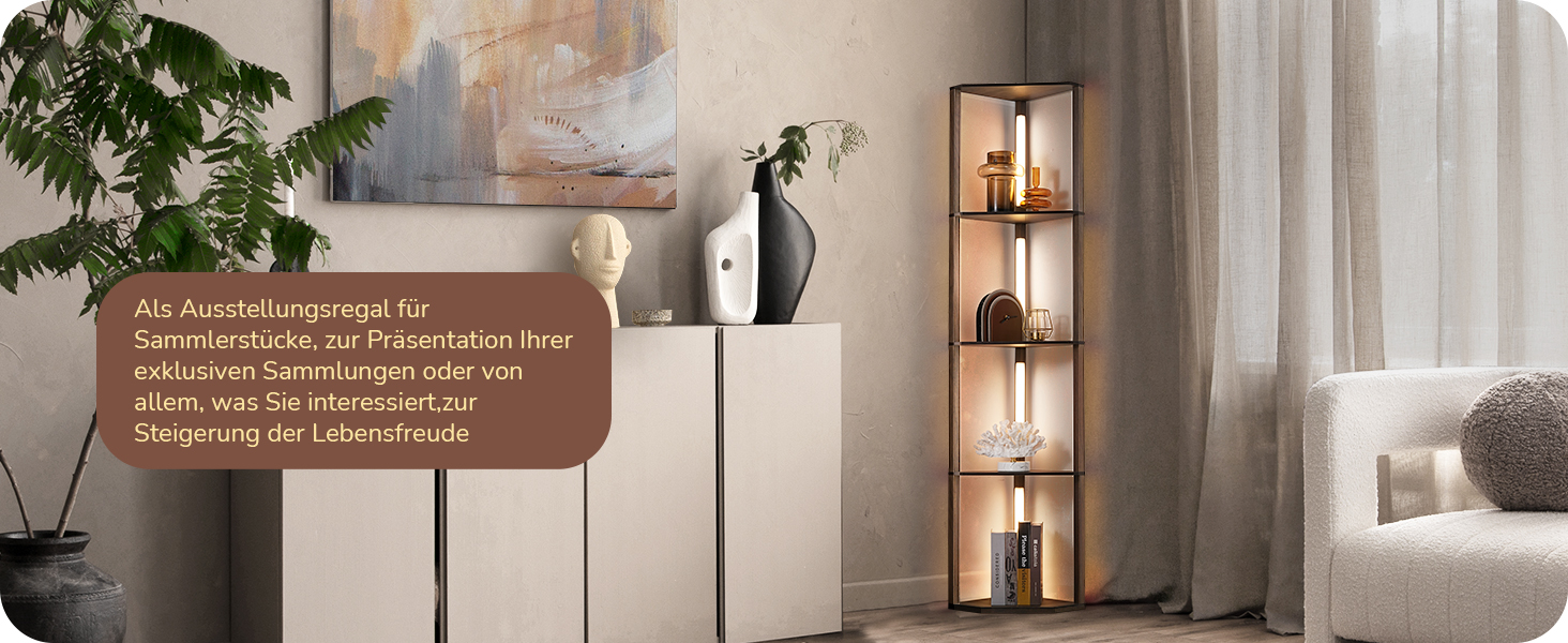 LED торшер EDISHINE з 4 полицями з дерева, торшер для вітальні, регульоване освітлення, 3 колірні температури, поворотний світловий стержень, підсвічування полиць, футовим вимикачем (темно-горіховий)