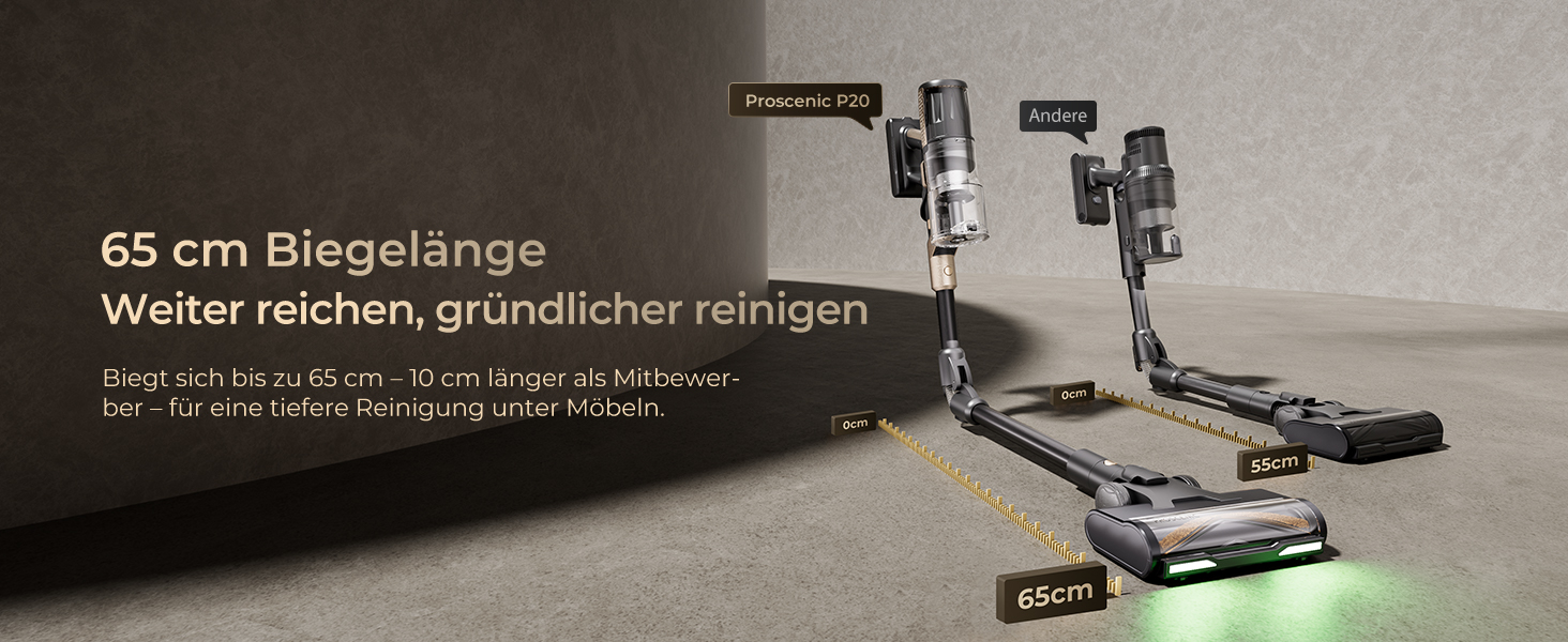 Бездротовий пилосос Proscenic P20 з функцією миття, 70KPa, 70 хв, 680W, самостійна док-станція, фільтр 6 шарів, 1,5л, для килимів та шерсті домашніх тварин, Aurum Black
