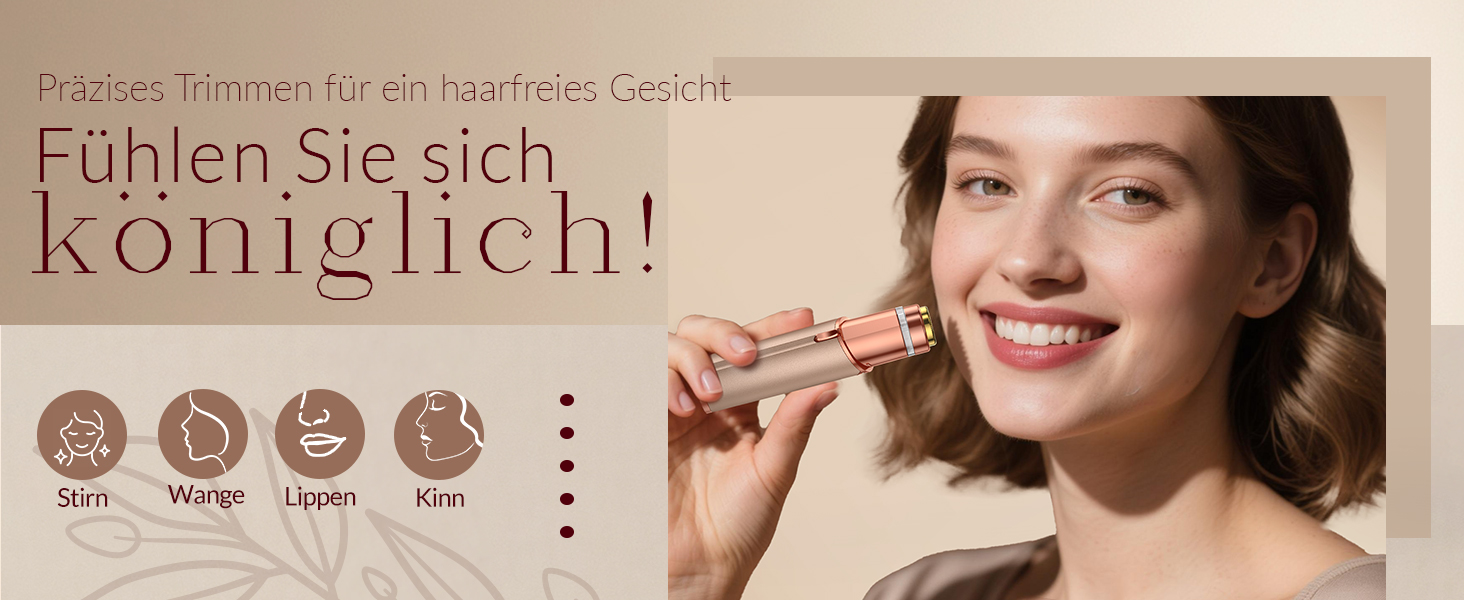 Електричний жіночий епілятор для обличчя: безболісний жіночий тример для швидкої та ніжної скоблення верхньої губи, підборіддя та щік (Золотий)