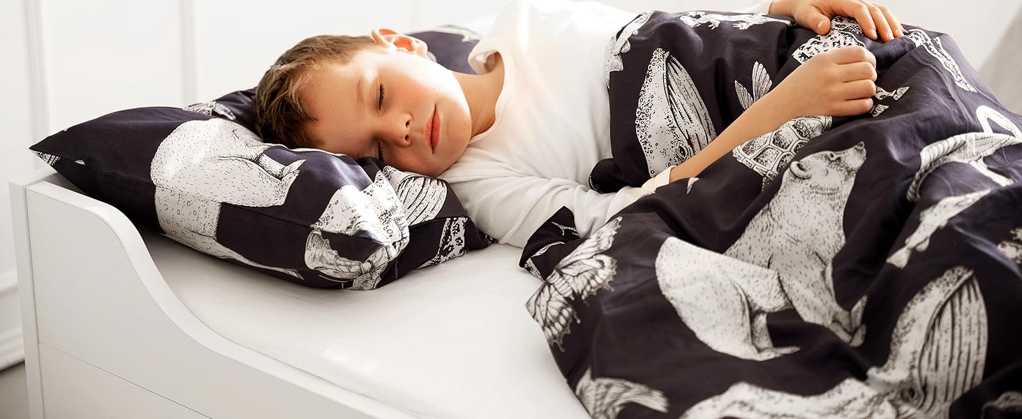 Постільна білизна для дитячого ліжечка Magano® 100x135 см, бамбук та бавовна сатин, 400 TC, гіпоалергенна, для хлопчиків та дівчаток, темно-синій комплект (100x135 см + 40x60 см)