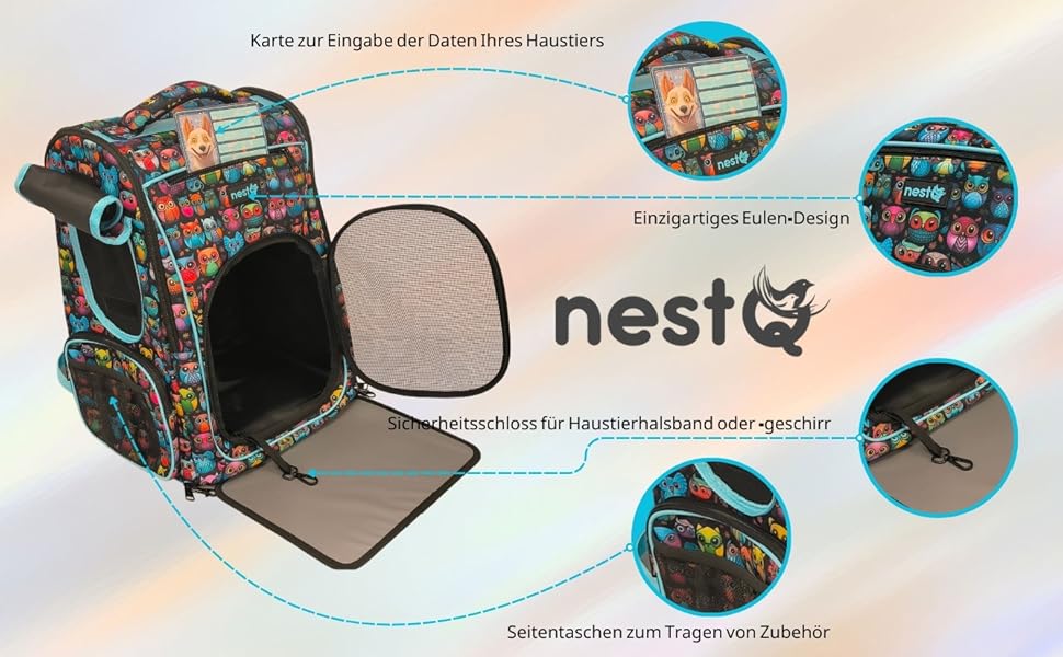 Рюкзак для собак та котів до 5 кг, ергономічний, з вентиляцією, для подорожей (Блакитні Сови)