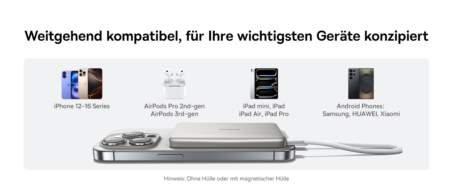 Power Bank Baseus Picogo AM41: Тонкий Qi2 Magsafe павербанк 15W, PD 27W, 10000mAh, USB-C, для iPhone 17/16/15/14/13/12 (Титановий)