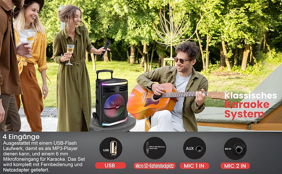 Pyle Partybox 600W: Портативна Bluetooth колонка з LED підсвіткою, мікрофоном для караоке, USB/SD/MP3, для вечірок та заходів