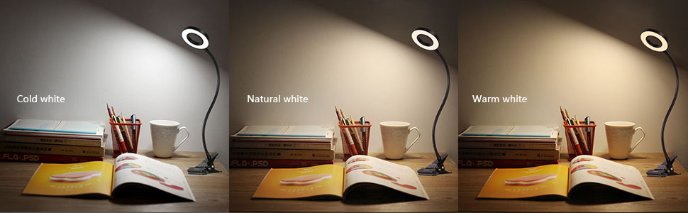 LED приліжкова лампа з кліпсою для ліжка, спальні, офісу, димується, 3 режими + 10 рівнів яскравості, гнучка, 8W, срібляста (чорна)