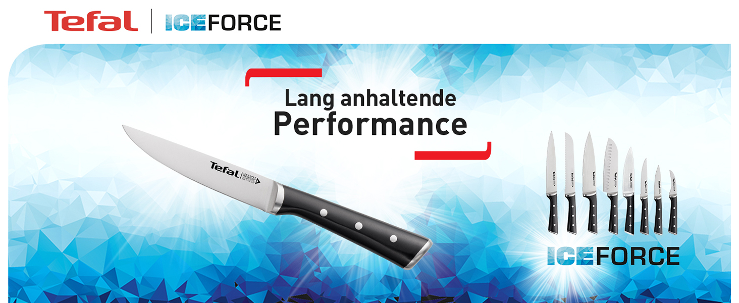 Набір ножів Tefal Ice Force 3 шт: ніж для м'яса 20 см, ніж Сантоку 18 см, універсальний ніж 11 см, нержавіюча сталь, чорний, K232S3