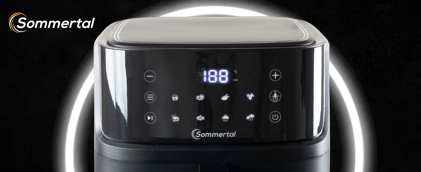 Фритюрниця повітряна Sommertal HF760-7,6L XXL з сенсорним екраном, 8 програм, 2000 Вт - енергозберігаюча та здорова, велика фритюрниця