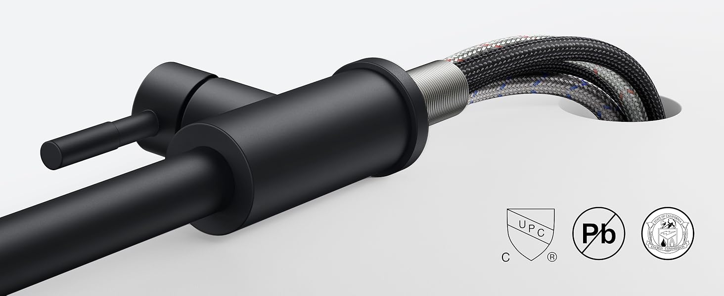 Кран кухонний FORIOUS з висувною лійкою, 360° обертання, 2 режими, матовий чорний