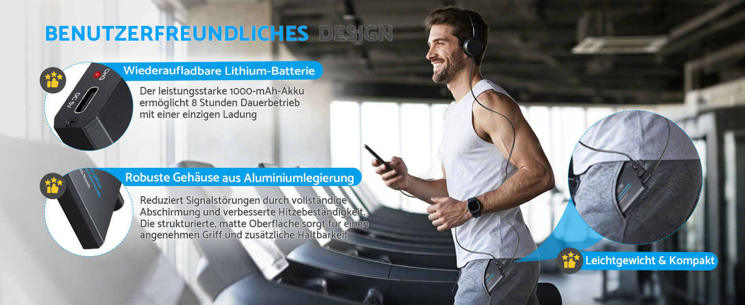 eSynic Підсилювач для навушників HiFi – портативний, 3.5mm AUX, 1000mAh, для MP3/MP4/Smartphone/PC, підходить для навушників 16-600 Ом, алюмінієвий корпус