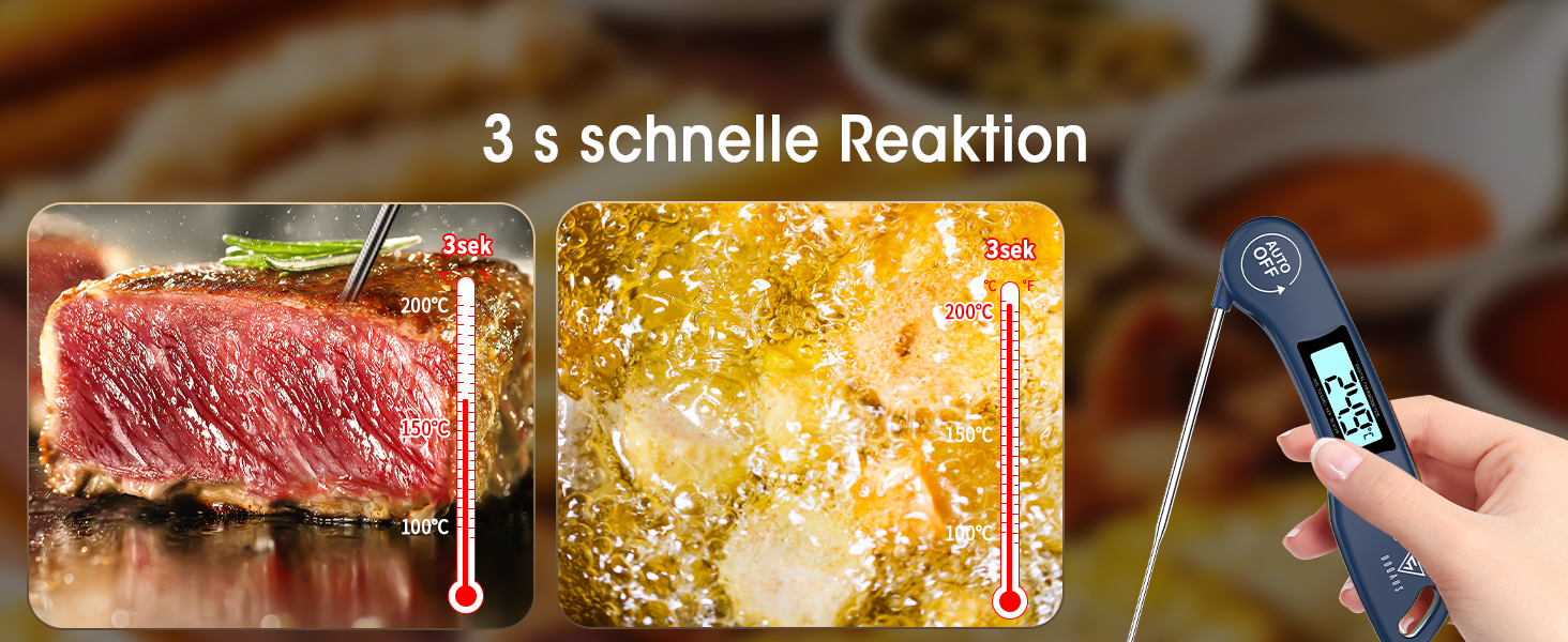 Цифровий термометр для м'яса DOQAUS: приготування на грилі, BBQ, варіння. Швидке зчитування, довга сонда, LCD-дисплей, автовимкнення