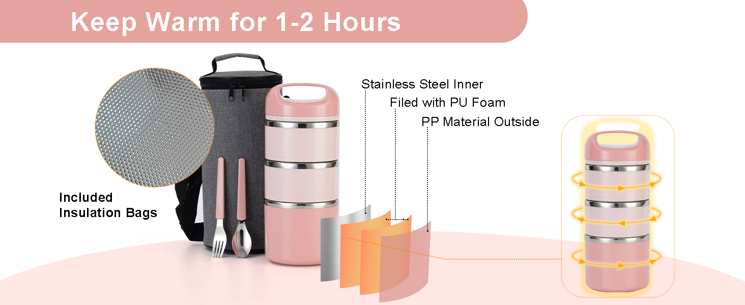 Ланчбокс Lille Home 1.43L з нержавіючої сталі - ізольований, без BPA, для дорослих (рожевий)