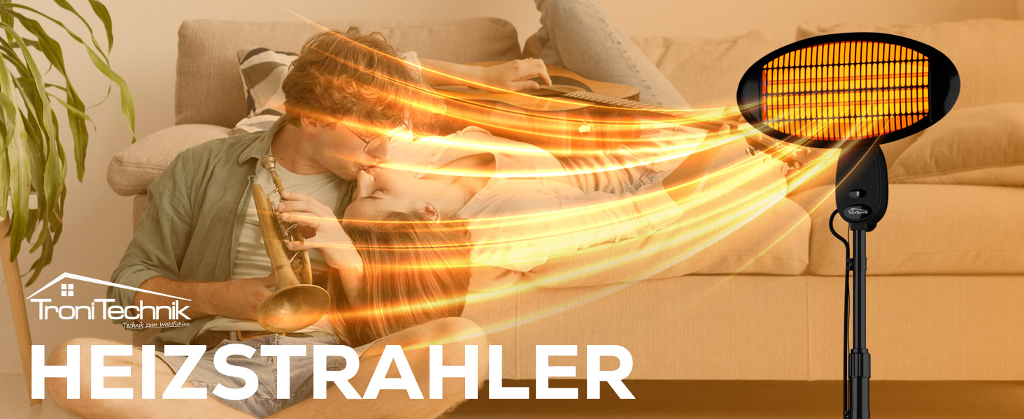 Інфрачервовий обігрівач Tronitechnik® 2000 Вт: для тераси, дому, вілли. Регульований, настільний, чорний.