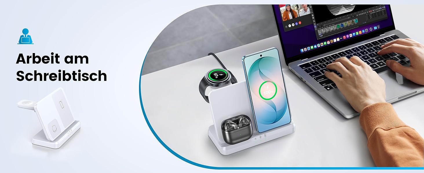 Бездротова зарядка 3-в-1 EGV для Samsung Galaxy S26 Ultra/S25/S24, Z Fold/Flip 7/6, Buds та Galaxy Watch Ultra/8/7 - Біла