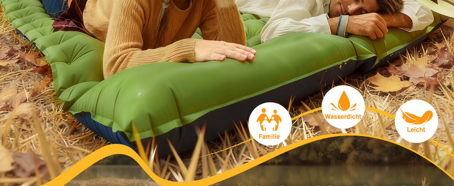 Саморозкладаючий килимок для кемпінгу Double, ультралегкий, товстий, з насосом для ніг, зелено-блакитний