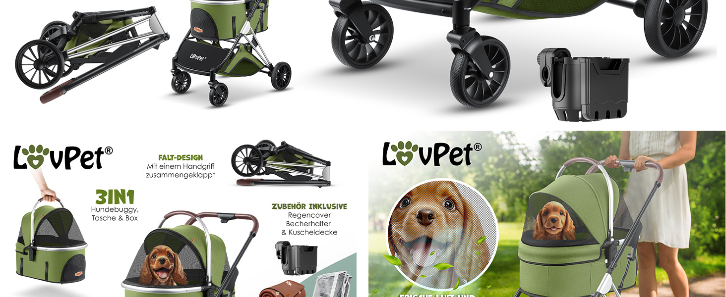 Візок для собак 3в1: візок-переноска, сумка-переноска, лежанка. До 20 кг, великі колеса, сітчасті вікна, дощовик, тримач для напоїв, м'яка ковдра. Підходить для собак та котів, колір антрацит.