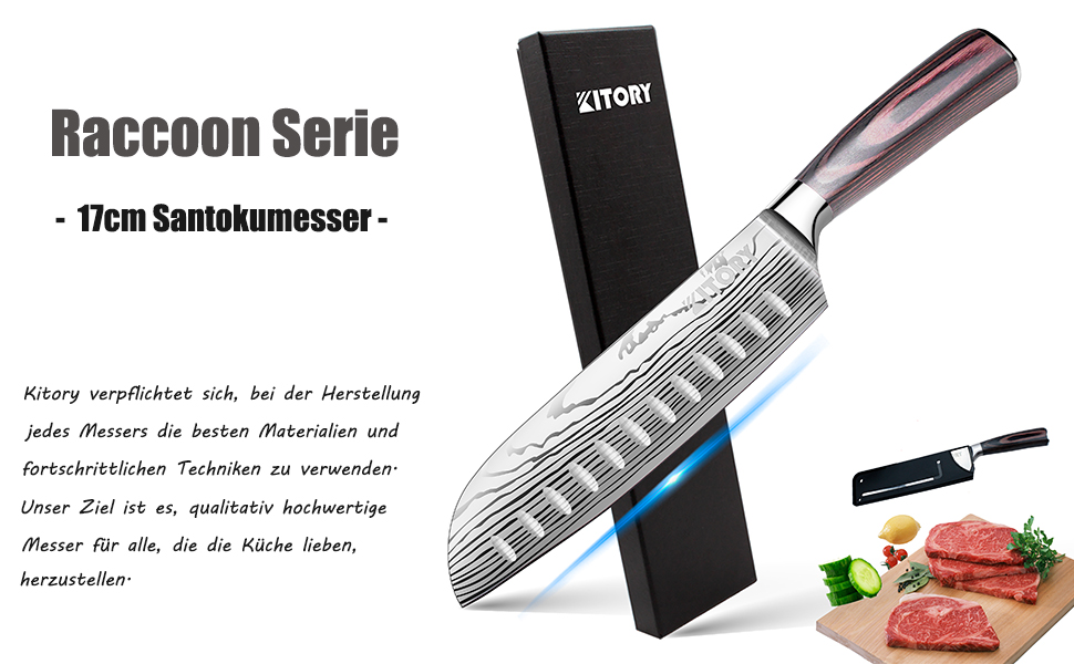 Ніж Santoku Kitory 17 см, кухонний ніж для нарізки, ергономічна ручка, подарункова коробка та захист леза