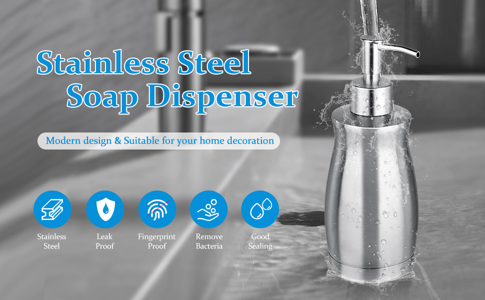 Дозатор для мила ARKTEK з нержавіючої сталі, 400 мл, 2 помпи, щітка, багаторазовий, для мила, шампуню, гелю для душу, миючого засобу, кухня, ванна кімната