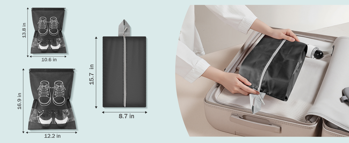 Органайзер для валізи, набір Packing Cubes (9 шт.) з компресією та чохлом для взуття, водонепроникні, дихаючі, сірі (чорні)