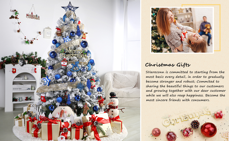 100 шт. прикраси для ялинки Shareconn: пластикові кулі, безпечні, з гачками, різні розміри та кольори (синій)